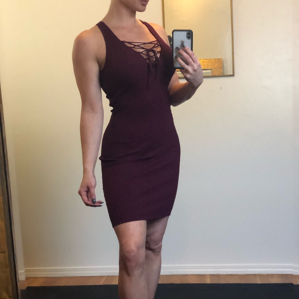 Ambiance maroon ribbed dress